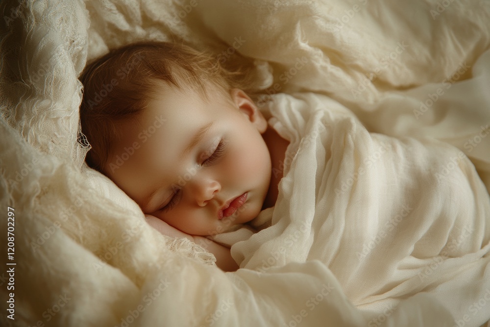 Peaceful sleeping baby wrapped in soft blanket Peaceful sleeping baby wrapped in soft blanket