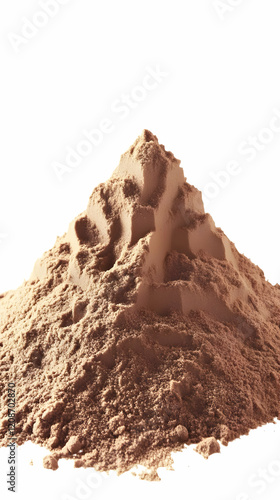 Pile of Protein Powder Forms a Pyramid Shape on a White Background photo