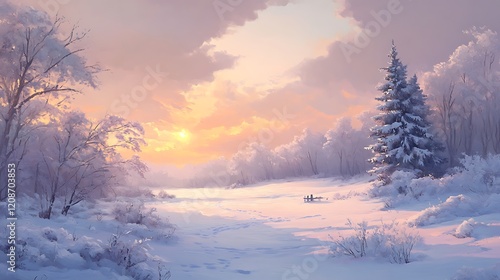 Wallpaper Mural Winter Sunset in a Snowy Forest Torontodigital.ca