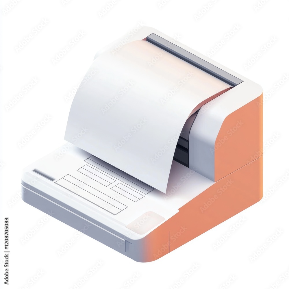 White Fax Machine with Paper Coming Out White Fax Machine with Paper Coming Out