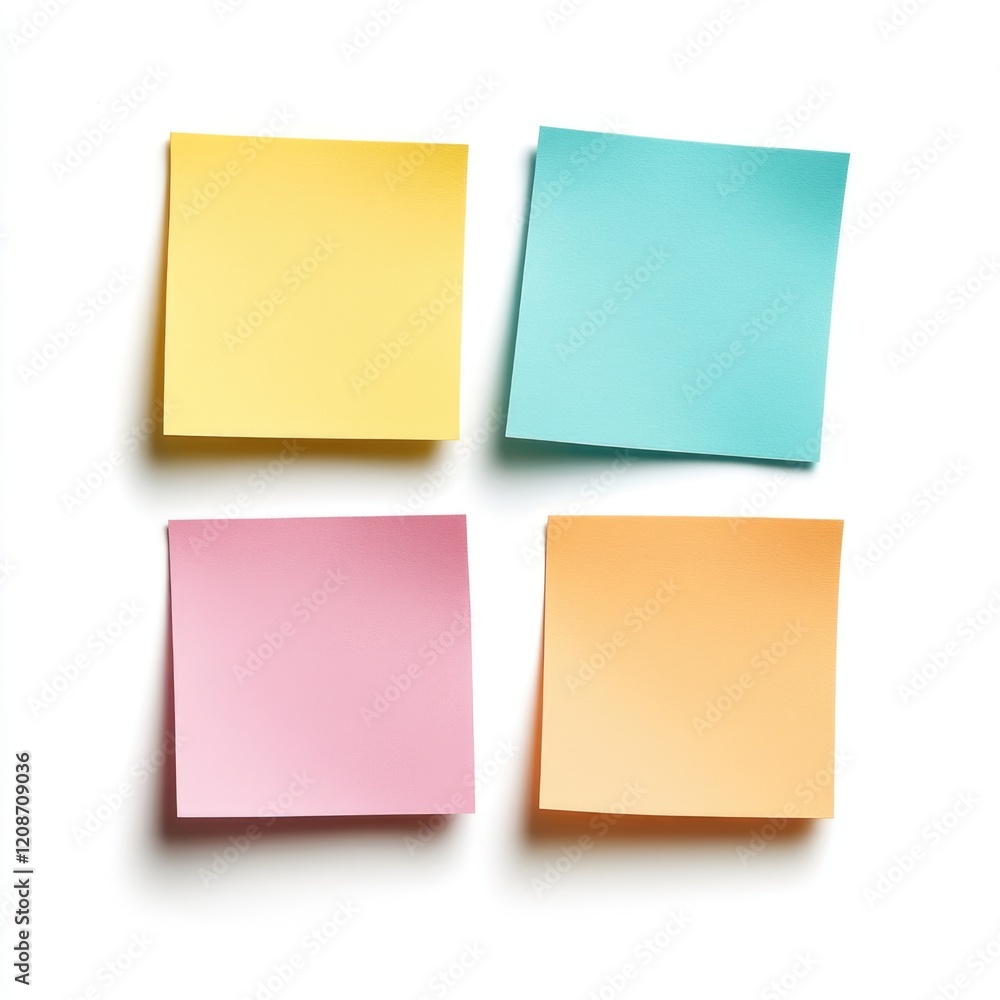 Stack of Colored Sticky Notes in Pink, Yellow, and Blue Stack of Colored Sticky Notes in Pink, Yellow, and Blue