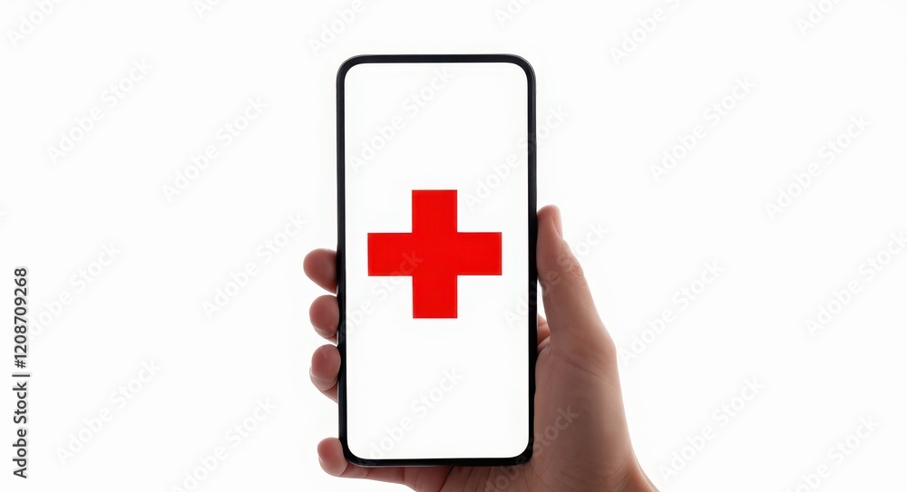 Fototapeta premium Red Plus Symbol on Smartphone Screen.