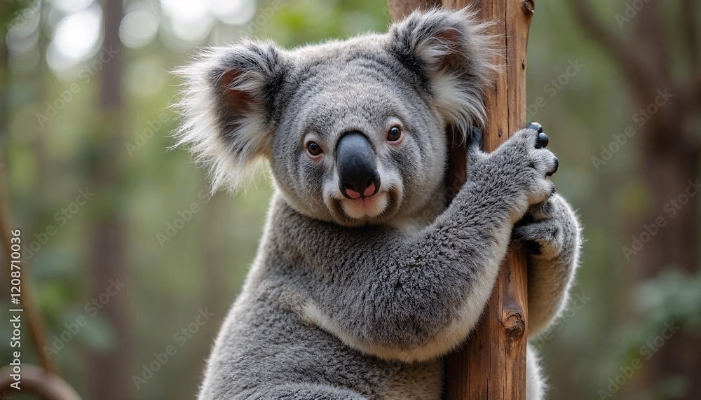 Fototapeta premium Adorable Koala Hugging Tree in Australian Forest