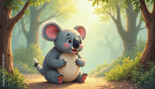 Adorable Koala in Sunny Australian Forest Illustration photo