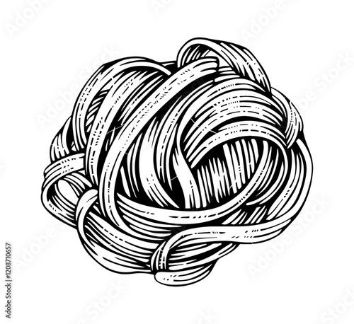 pasta noodle engraving black and white outline