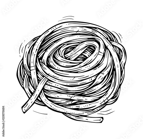 pasta noodle engraving black and white outline