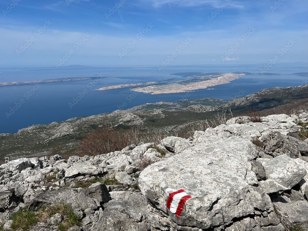 Naklejka premium View of the Adriatic Sea and islands from the Premuzic Trail - Northern Velebit National Park, Croatia (Pogled na Jadransko more i otoke sa planinarskog puta Premužićeva staza - NP Sjeverni Velebit)