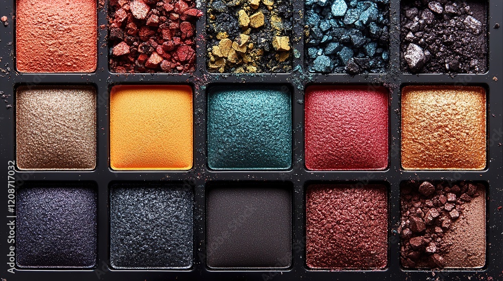 Fototapeta premium A vibrant array of eyeshadow shades displayed in a palette with a range of colors