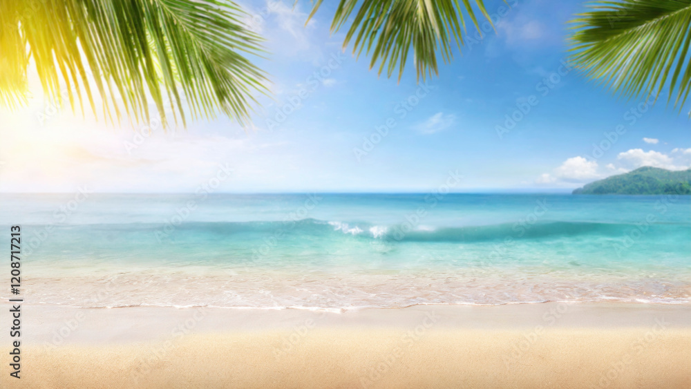 beach with palm trees background. Summer vacation concept