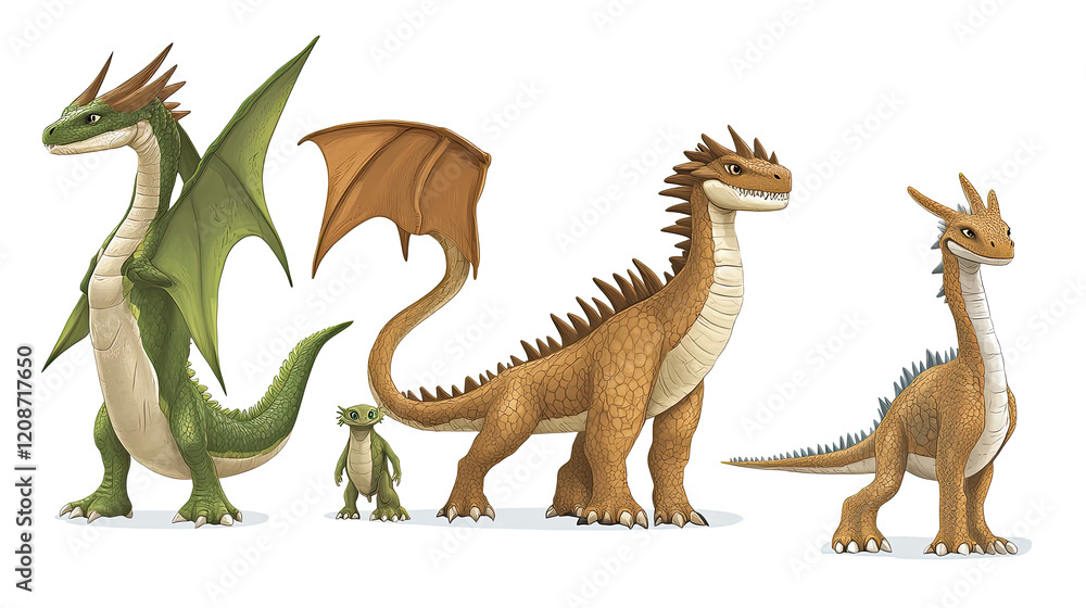 Isolated Multicolored Dragons on Transparent Background Generative AI Isolated Multicolored Dragons on Transparent Background Generative AI