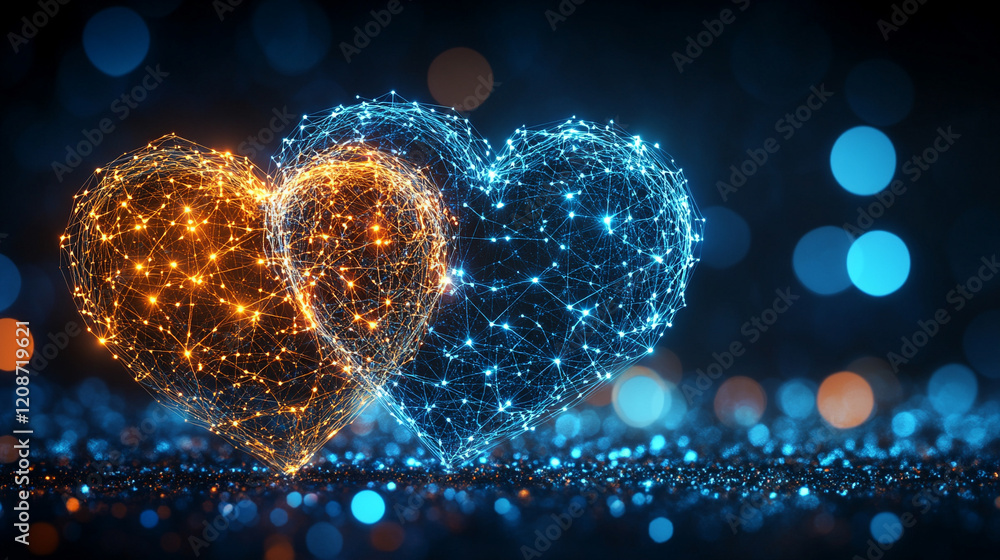 Celestial hearts connect constellations in a night sky of fate and destiny representing relationships with a minimalistic bright tone and blurred empty space evoking a sense of chaos and destiny Celestial hearts connect constellations in a night sky of fate and destiny representing relationships with a minimalistic bright tone and blurred empty space evoking a sense of chaos and destiny