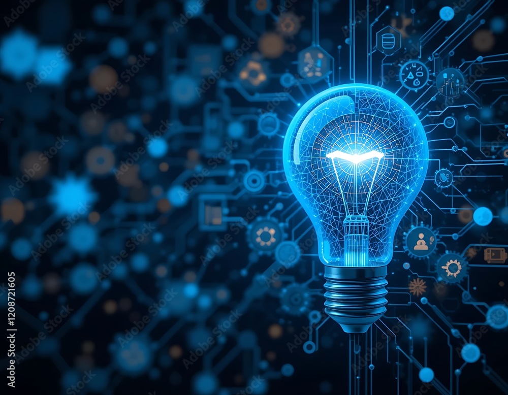 Illuminated Lightbulb Symbolizing Technological Innovation Illuminated Lightbulb Symbolizing Technological Innovation