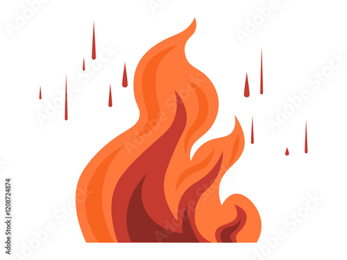 Fire flame isolated on white. Bright red-orange-yellow glowing flame sign vector Illustration. Campfire symbol to keep warm, bonfire danger emblem, explosion element, high temperature disaster,