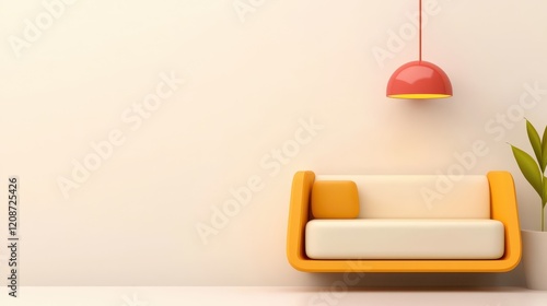 Modern Sofa with Pendant Light and Plant Decor
