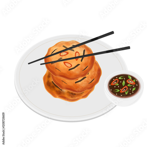 Vector Illustration Logo Clipart Korean Food Mung Bean Pancakes Bindaetteok photo