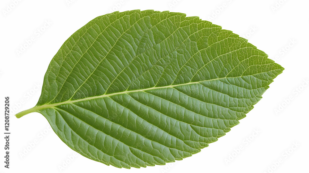 Obraz premium Single green leaf, detailed veins, isolated on white, botanical study, perfect for nature websites