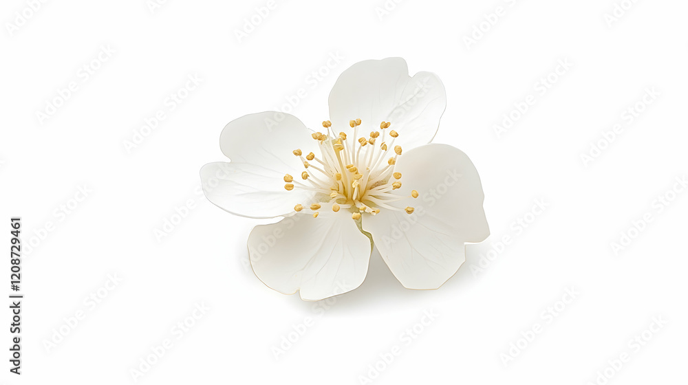 Single white flower blossom, isolated on white background, perfect for spring designs Single white flower blossom, isolated on white background, perfect for spring designs