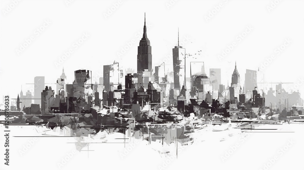 Obraz premium ニューヨークの高層ビルの黒いシルエット6