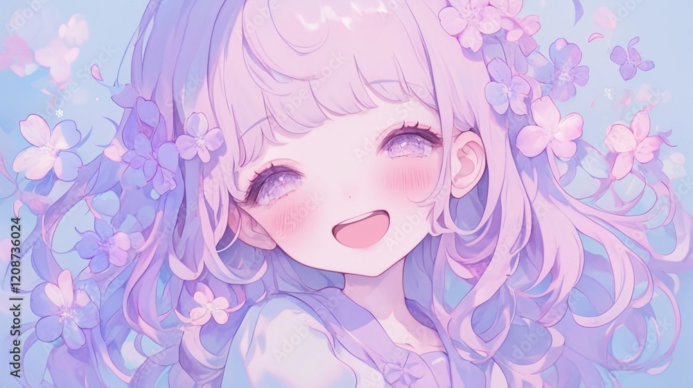 ラベンダーの水彩トーンの女の子の顔13