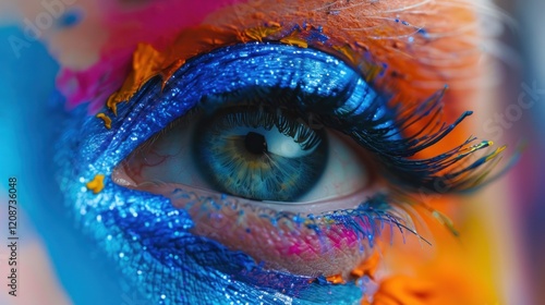Beautiful eyes with colorful makeup, AI generated image