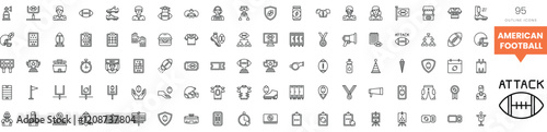 Vector icons representing various aspects of American football in a clean design.