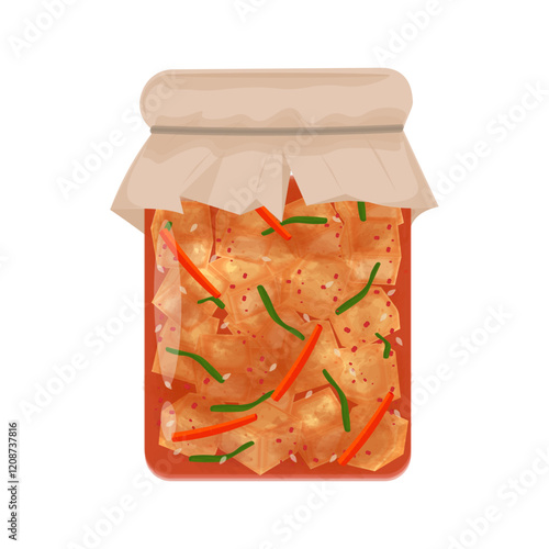 Vector Illustration Logo Clipart Fermentation Radish Kimchi Ggakdugi Kkakdugi on a Jar 