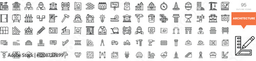 A collection of architectural icons in various designs and styles.