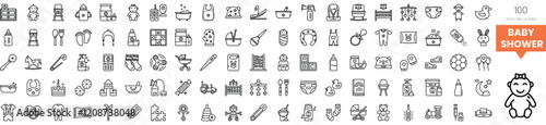 A collection of cute icons for a baby shower theme, featuring playful designs.