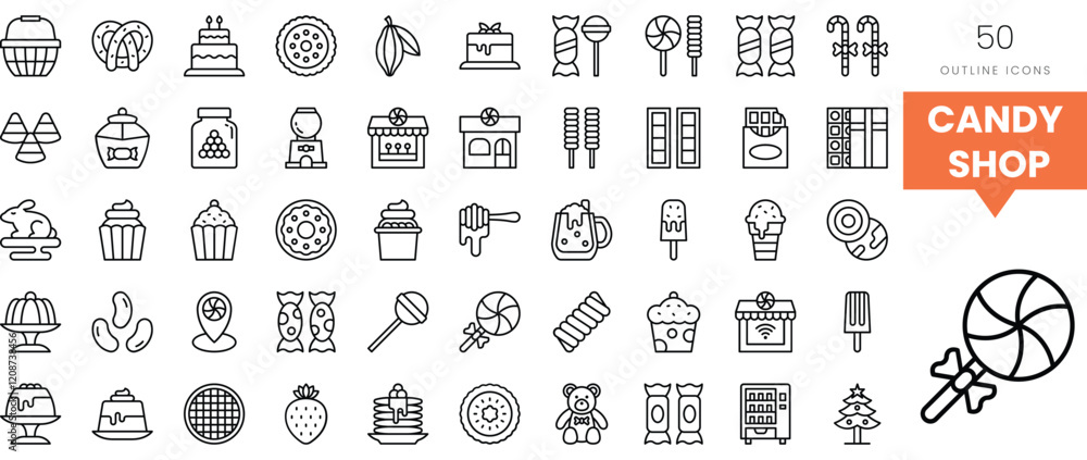 A vibrant assortment of candy shop icons, perfect for sweet treat lovers. A vibrant assortment of candy shop icons, perfect for sweet treat lovers.