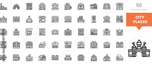 Collection of outline icons depicting various city park landmarks and buildings.