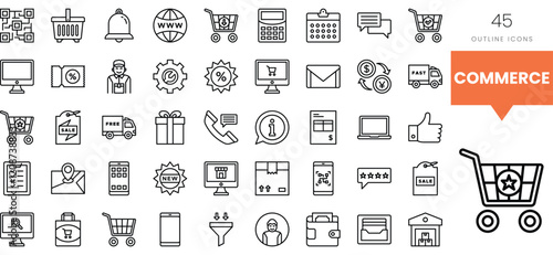 A collection of outline icons representing various commerce concepts and services.