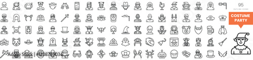 A diverse collection of costume party icons featuring characters and themes.