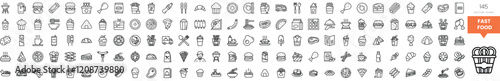 Variety of fast food icons in a clean, minimalistic style, perfect for modern designs.