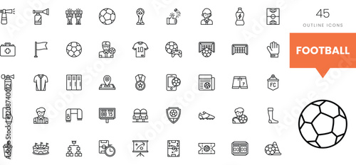 Collection of football-themed outline icons showcasing the sport's essentials.