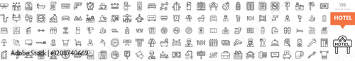 A collection of hotel-related icons in a minimalist design, featuring various services.