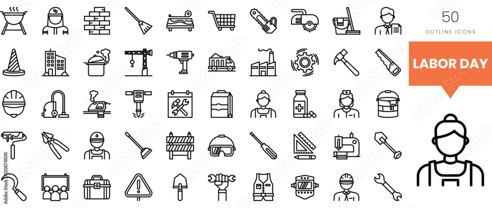 Obraz premium Assorted labor-themed icons representing various professions and tools.
