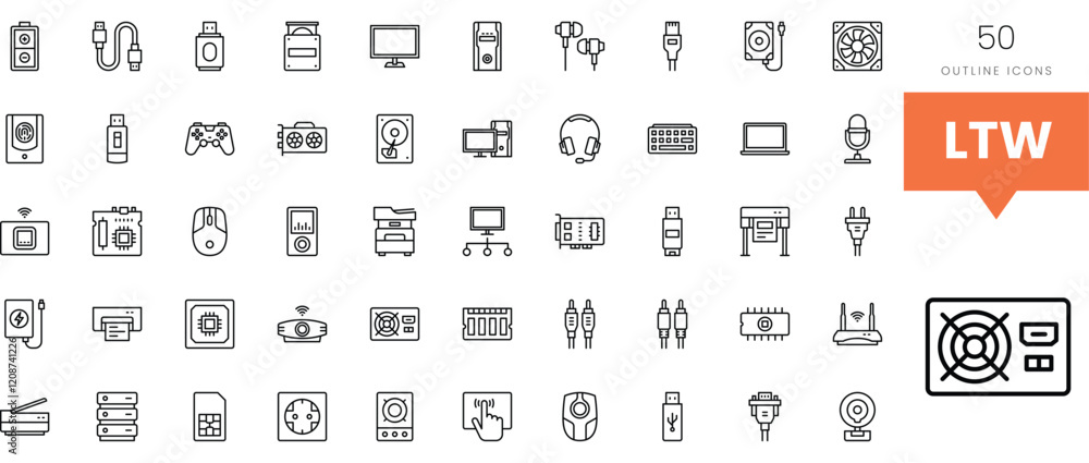 Εκτύπωση καμβά Collection of electronic device outline icons showcasing modern technology