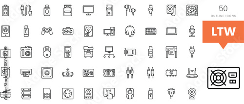 Collection of electronic device outline icons showcasing modern technology.