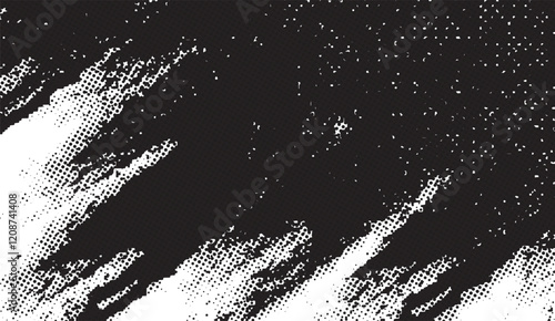 Abstract Halftone Chaos, A Textured Black and White Composition with Scattered Dots and Blotches