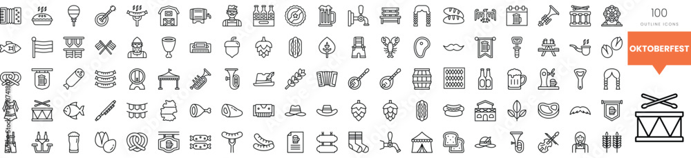 A detailed lineup of Oktoberfest-themed icons in minimalist design. A detailed lineup of Oktoberfest-themed icons in minimalist design.