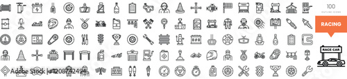 A comprehensive collection of racing-themed icons in a minimalist style.