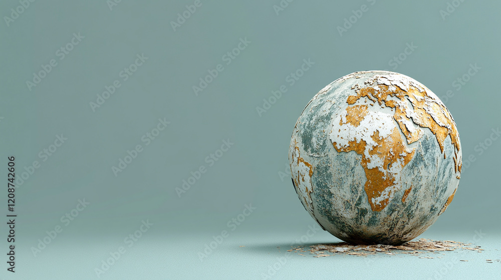 A stark representation of a dry, burned, and lifeless Earth, symbolizing the consequences of climate change, with an isolated and minimalistic background emphasizing desolation and chaos
A stark representation of a dry, burned, and lifeless Earth, symbolizing the consequences of climate change, with an isolated and minimalistic background emphasizing desolation and chaos