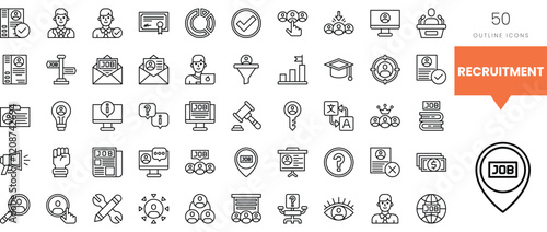 Illustration of recruitment-related icons featuring various job search elements.