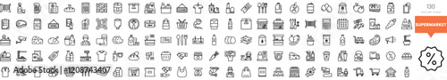A collection of various food and grocery icons in a minimalist line art style.