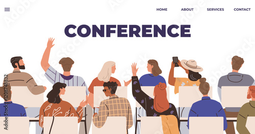 Diverse people in a conference setting, some raising hands or interacting. Various demographics are represented Ideal for educational and business events networking gatherings workshops community