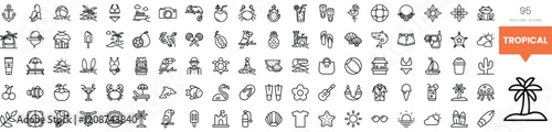 Fotografia A collection of tropical-themed icons featuring drinks, palm trees, and leisure activities