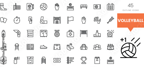 Collection of volleyball icons showcasing various elements of the sport.