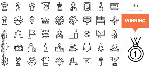 A collection of winning-themed outline icons representing achievement and success.