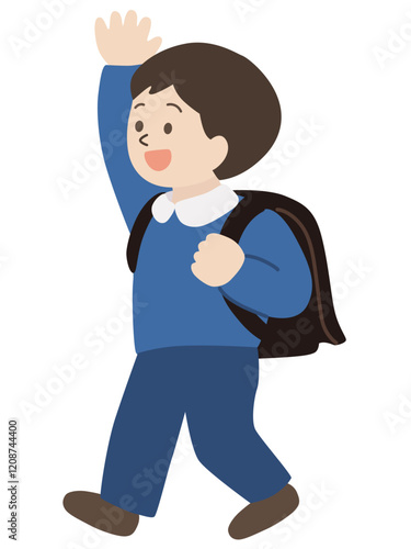 登校する小学生の男の子のベクターイラスト