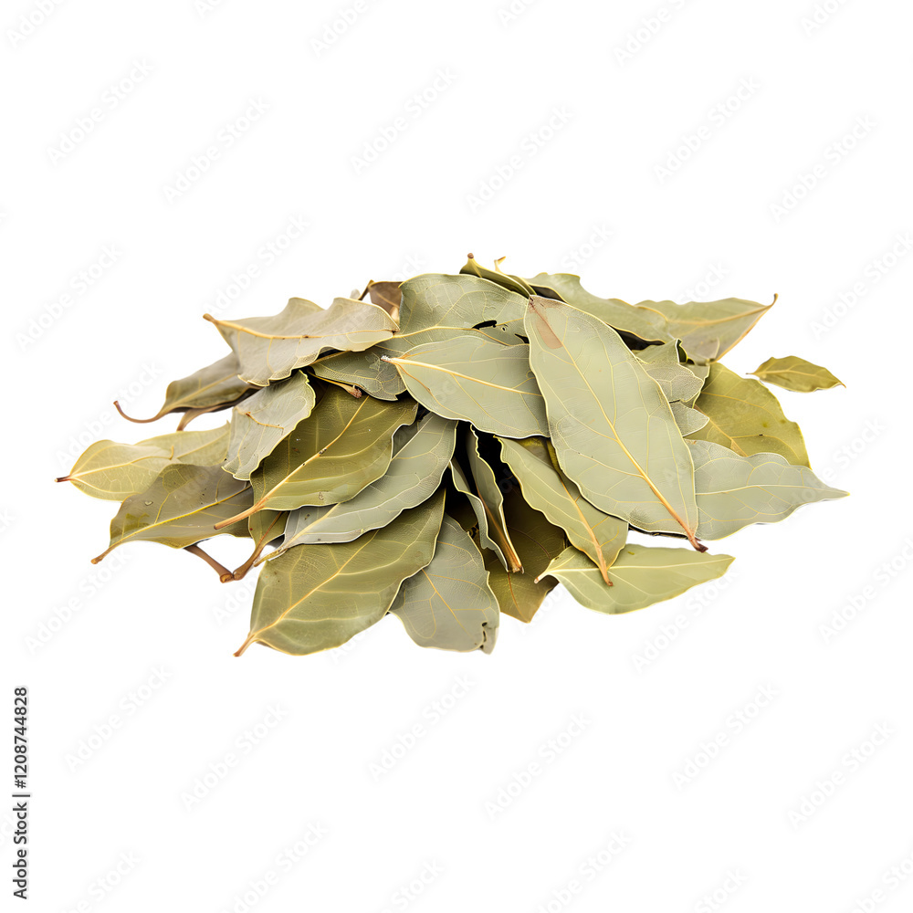 A rich depiction of a pile of bay leaves on a transparent background, suitable for enhancing culinary presentations and recipes. A rich depiction of a pile of bay leaves on a transparent background, suitable for enhancing culinary presentations and recipes.